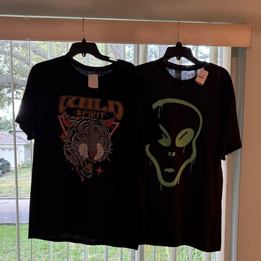 Men's Black Graphic Polo Shirt with Alien Design $10.00 for Both
